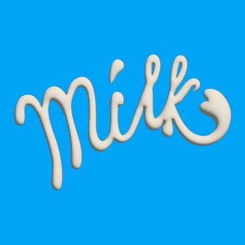 Text written with milk, splashes and drops. Stylish design for a brand, label or advertisement - 3D image