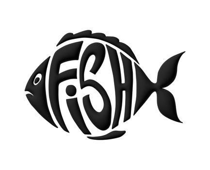 Text stylized as a fish. Stylish design for a brand, label or advertisement - 3D image