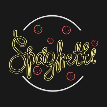 Text stylized written spaghetti. Stylish design for a brand, label or advertisement