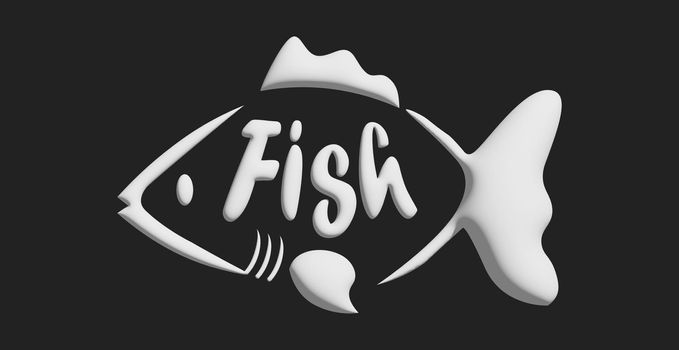 Text stylized as a fish. Stylish design for a brand, label or advertisement - 3D image