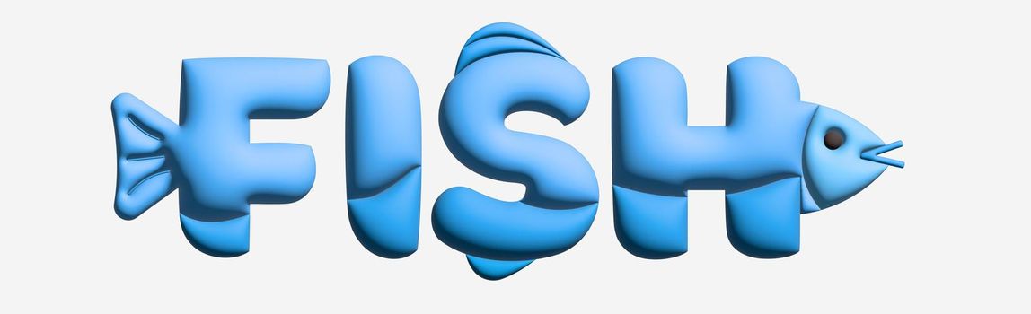 Text stylized as a fish. Stylish design for a brand, label or advertisement - 3D image