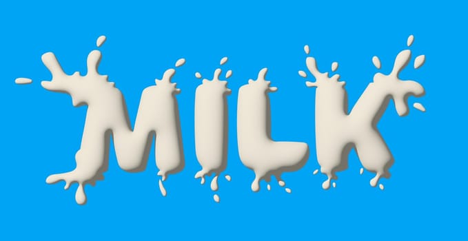 Text written with milk, splashes and drops. Stylish design for a brand, label or advertisement - 3D image