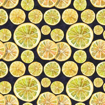 Food watercolor seamless pattern. Lemon slices