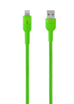 connector with cable USB, Lightning, green, isolated on white background