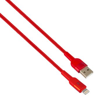 connector with cable USB, Lightning, red, isolated on white background