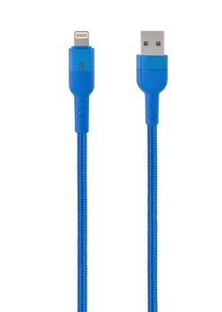 connector with cable USB, Lightning, blue, isolated on white background