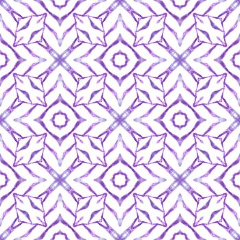 Watercolor summer ethnic border pattern. Purple precious boho chic summer design. Textile ready magnificent print, swimwear fabric, wallpaper, wrapping. Ethnic hand painted pattern.