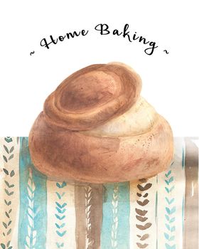 Homemade bread, Realistic watercolor with clipping path