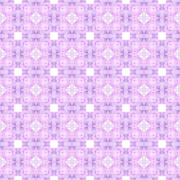 Exotic seamless pattern. Purple admirable boho chic summer design. Textile ready superb print, swimwear fabric, wallpaper, wrapping. Summer exotic seamless border.