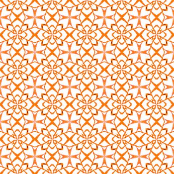 Textile ready excellent print, swimwear fabric, wallpaper, wrapping. Orange fresh boho chic summer design. Medallion seamless pattern. Watercolor medallion seamless border.