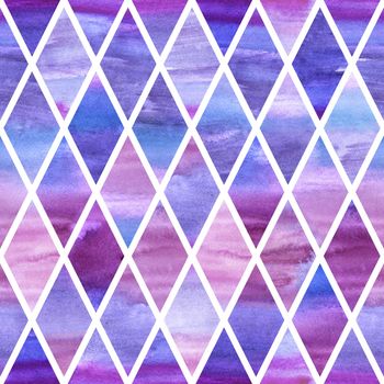 Watercolor ultraviolet geometric background. Seamless pattern rumbs