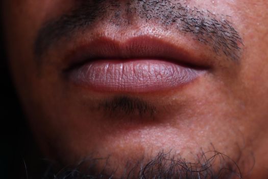 lips closeup of man with face