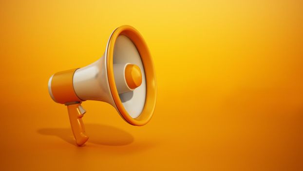 Megaphone standing on yellow background. 3D illustration.