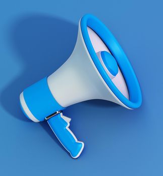 Megaphone standing on blue background. 3D illustration.