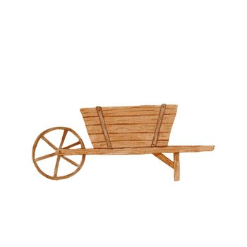 Watercolor garden wheelbarrow. Drawing illustration isplated on white background