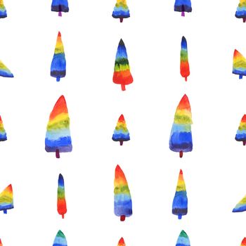 Rainbow color Christmas Tree seamless pattern for New Year Party design, white background, clipping path included