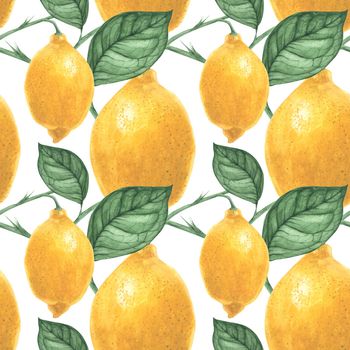 Watercolor Botanical Victorian Lemon Seamless Pattern