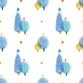 Christmas Tree bright seamless pattern, white background, clipping path included