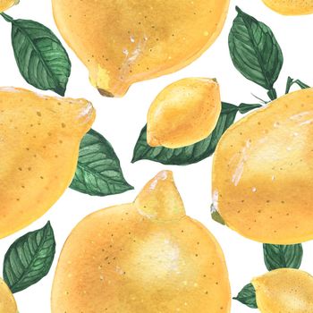 Watercolor Botanical Big Lemon Seamless Pattern