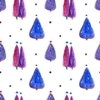 Christmas Tree bright violet seamless pattern, white background, clipping path included