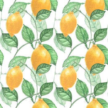 Watercolor Light Botanical Victorian Lemon Seamless Pattern