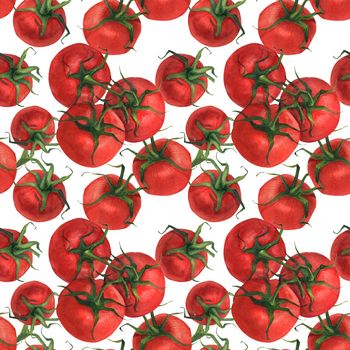 Watercolor seamless pattern with fresh tomatoes