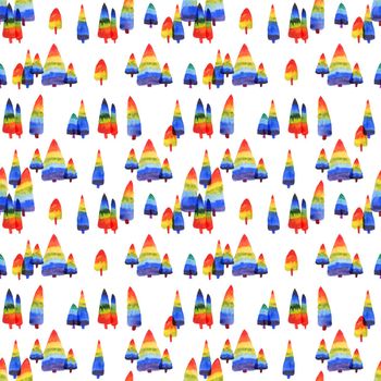 Rainbow color Christmas Tree seamless pattern for New Year Party design, white background, clipping path included