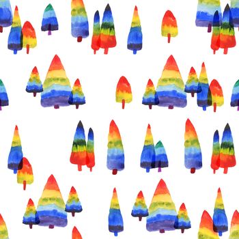 Rainbow color Christmas Tree seamless pattern for New Year Party design, white background, clipping path included
