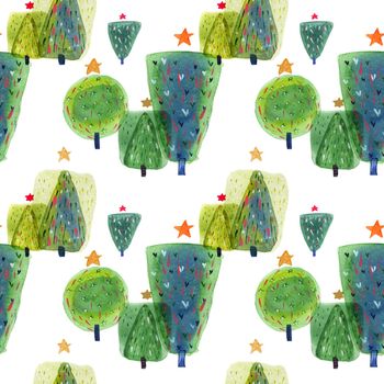 Christmas Tree Watercolor seamless pattern, white background, clipping path included