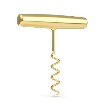 Shiny golden corkscrew on white background