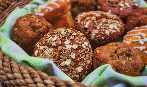 Basket full of freshly baked muffins