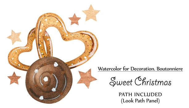 Sweet vignettes with gingerbreads and chocolates. Watercolor illustration, path included