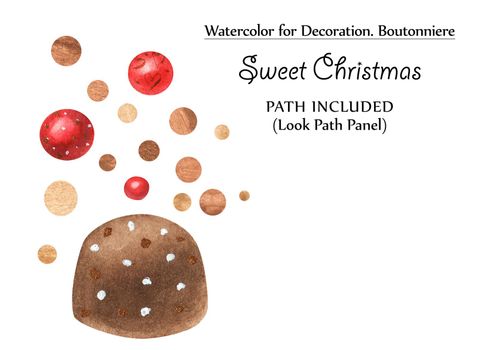 Sweet vignettes with chocolates and golden dots. Watercolor illustration, path included