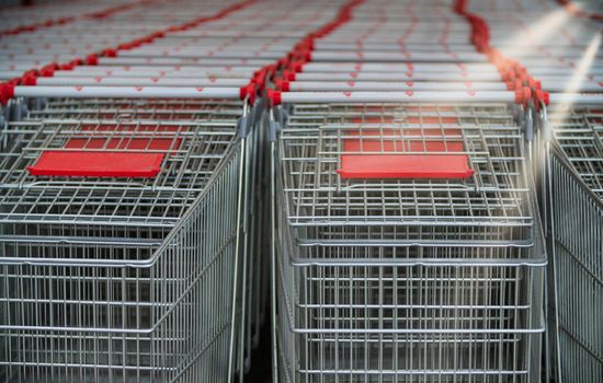 many shopping carts in the supermarket