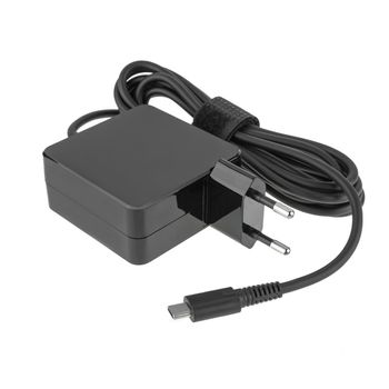 laptop power adapter, laptop spare part on a white background, angled side view