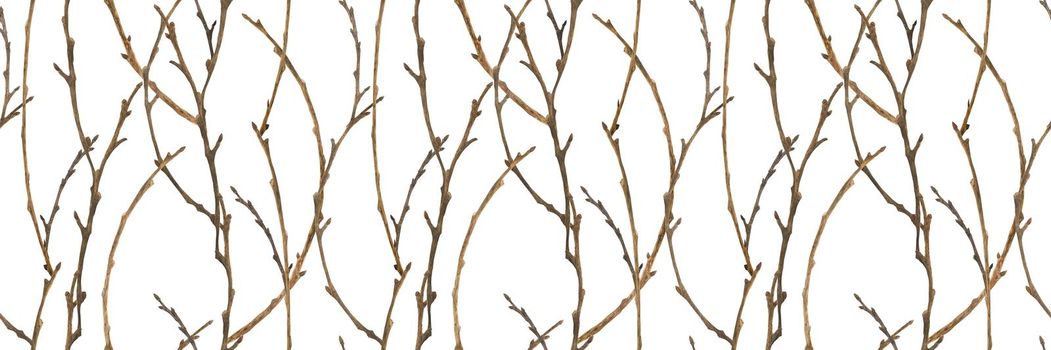 Botanical watercolor. Winter branches. Wood seamless pattern for Christmas textile and web design