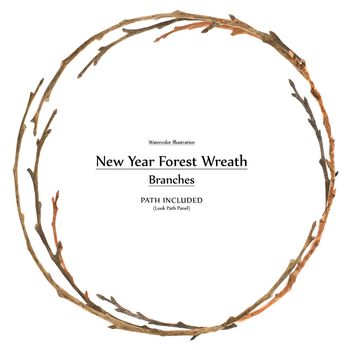 New year design by watercolor. Winter branches wreath. isolated, path included