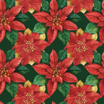 Christmas Star Poinsettia, watercolor seamless pattern, path included