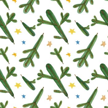 Christmas Tree Branches, watercolor seamless pattern, path included