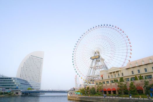 The city of Yokohama Minato Mirai seen from the sightseeing boat. Shooting Location: Yokohama-city kanagawa prefecture