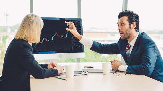 Stock market data chart analysis by ingenious computer software . Investment application display stock market chart on the computer screen and advise trading decision .