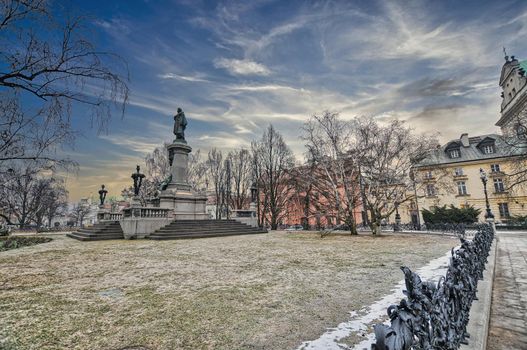 Famous city of Warsaw, in Poland, with nice statue