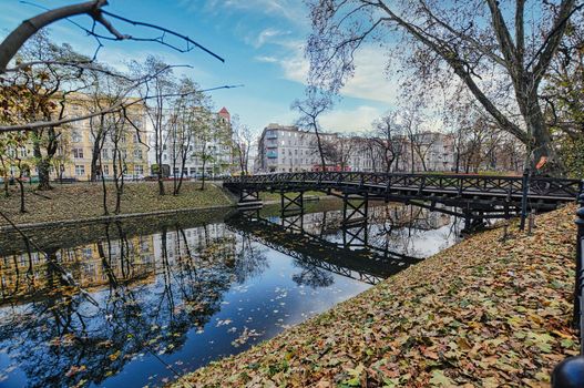 Beautiful city of Wroclaw in Poland, with a river and trees