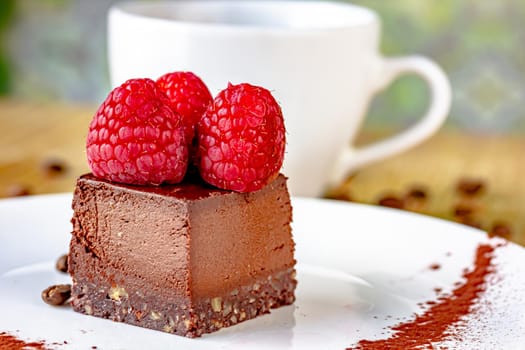 Beautiful chocolate cake with fresh berry. Selective focus.