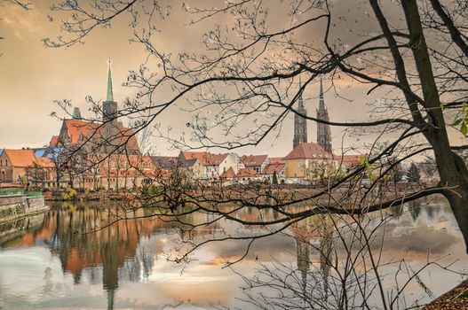 Wroclaw Poland view at Tumski island and Cathedral of St John the Baptist. Poland, Europe