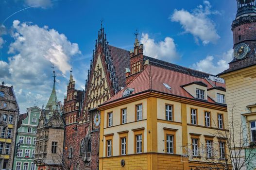 Old market square in Wroclaw of Poland with historic buildings