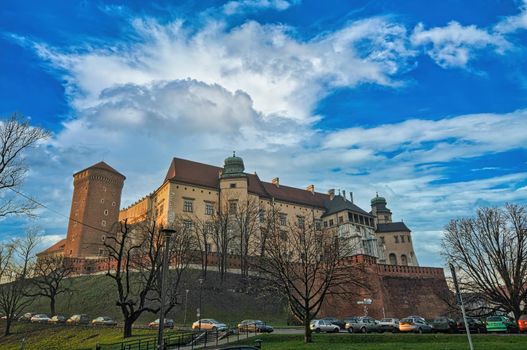 Wawel Castle during the day in Krakow, Poland, historical attraction