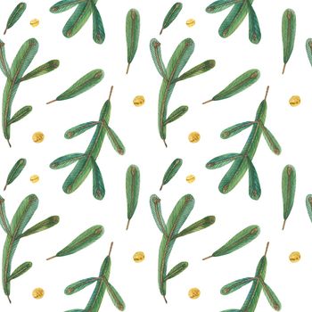 Christmas Tree Branches, watercolor seamless pattern, path included