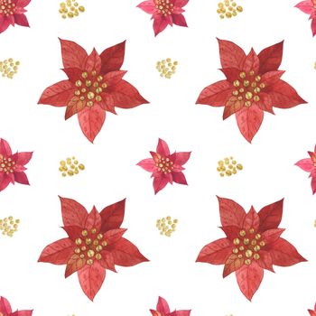 Christmas Star Red Poinsettia pattern, watercolor illustration, path included