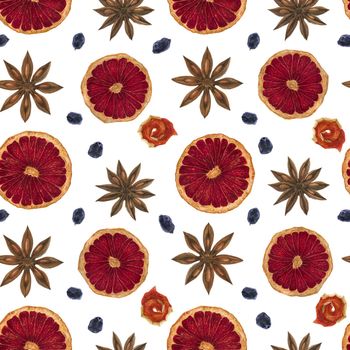 Christmas hot wine seamless pattern, watercolor on a white background